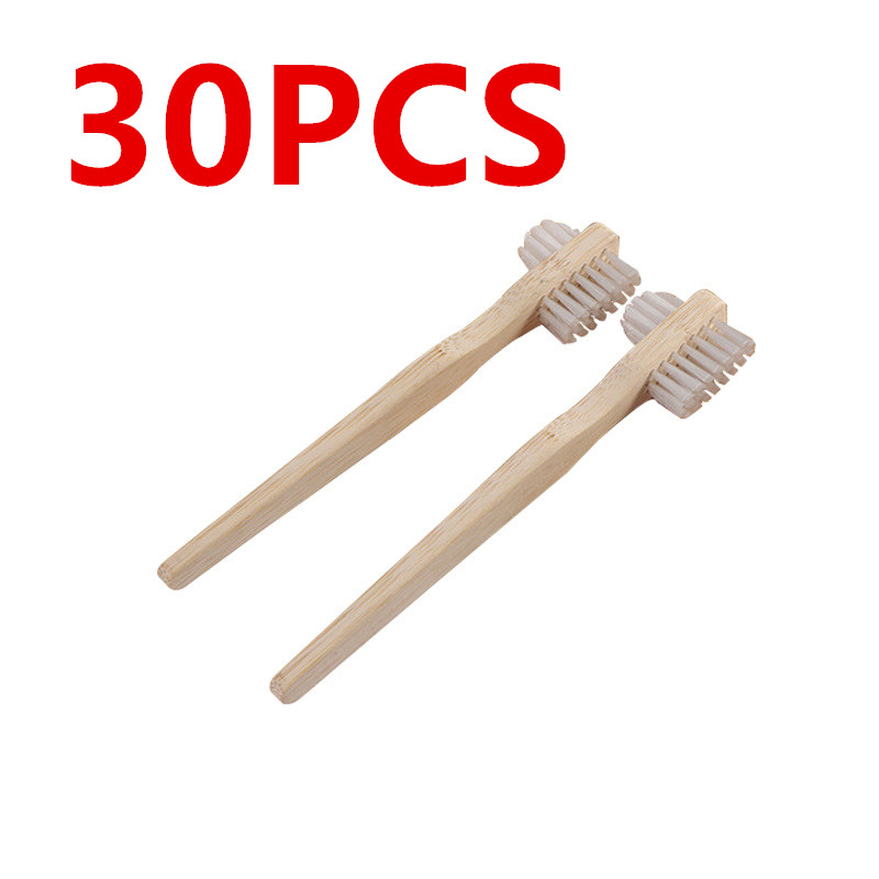 Bamboo Toothbrush - 30pcs Bamboo Handle Denture Brushes Double