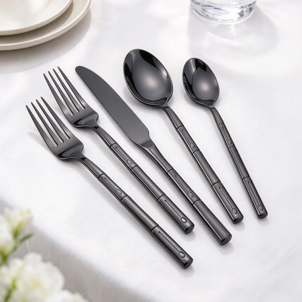 5pcs Knife Fork Spoon Cutlery  - Bamboo Cutlery ulasan dan harga