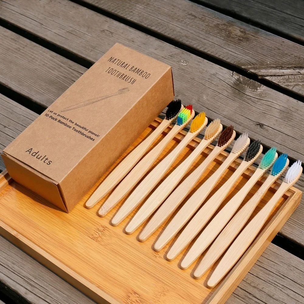 10PCS Colorful Toothbrush Natu - Bamboo Toothbrush ulasan dan harga