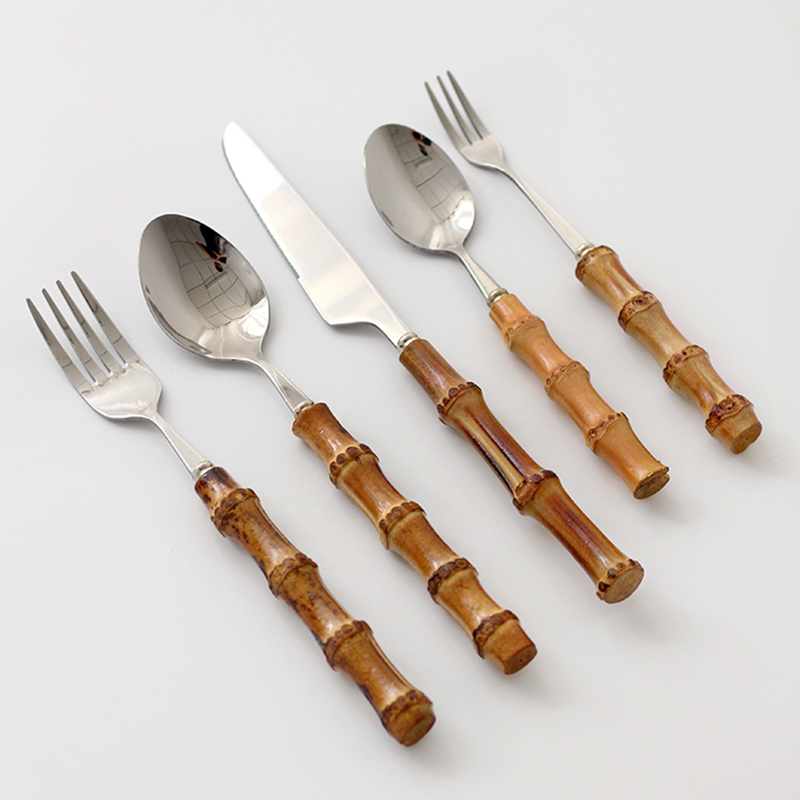 Stainless Steel Cutlery Set, H - Bamboo Cutlery ulasan dan harga