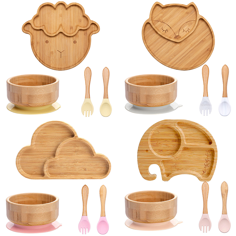 4pcs Children's Tableware Suct - Bamboo Cutlery ulasan dan harga