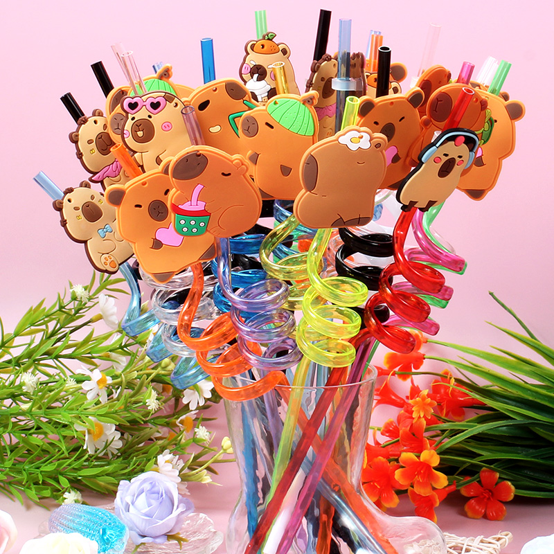 12pcs Cartoon Capybara Reusabl - Reusable Straw ulasan dan harga